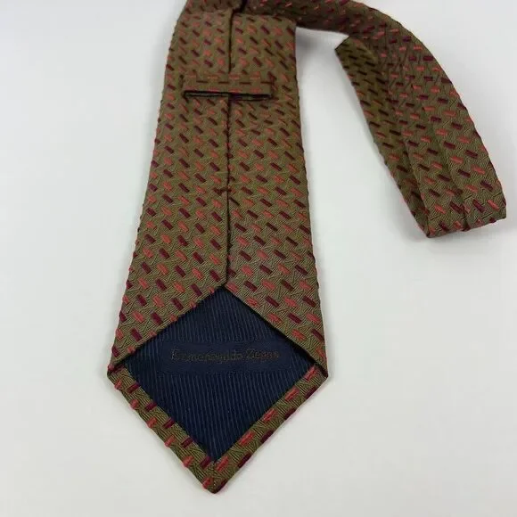 Ermenegildo Zegna Men's Textured Tie Pink Purple Brown Geometric Design - Picture 7 of 9